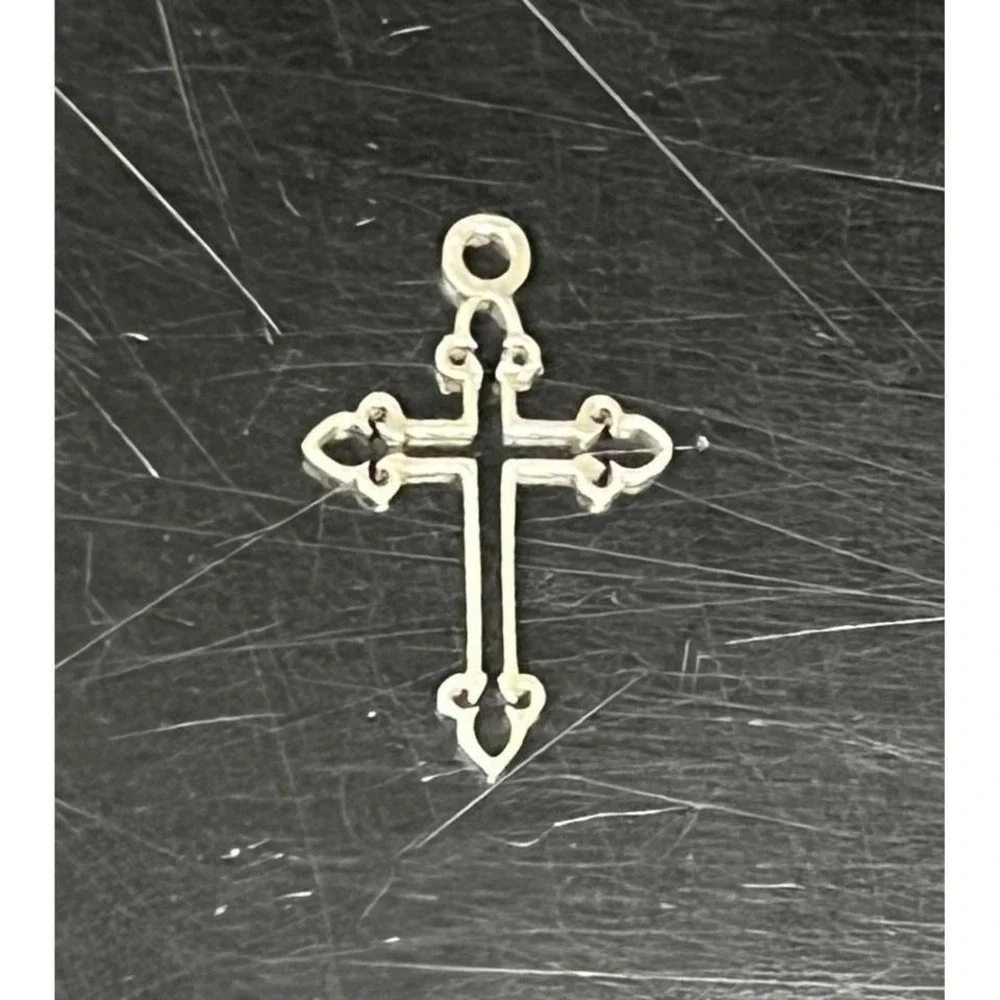 Cross Charm Unisex OS Silver New 18K Gold PVD Stainless Steel Filigree